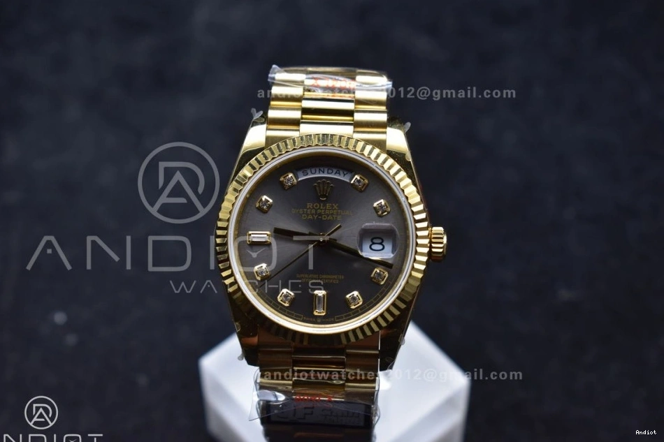 Square Dial 36 DayDate 904L vr3255 Steel V5 President Grey with QF Diamond Bracelet Best on Weight) Edition (Gain YG 0214